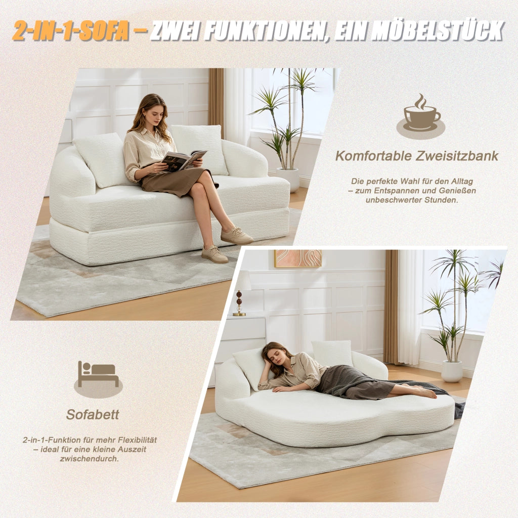 Divano letto 2 posti - con funzione letto e schienali separati - in chenille beige