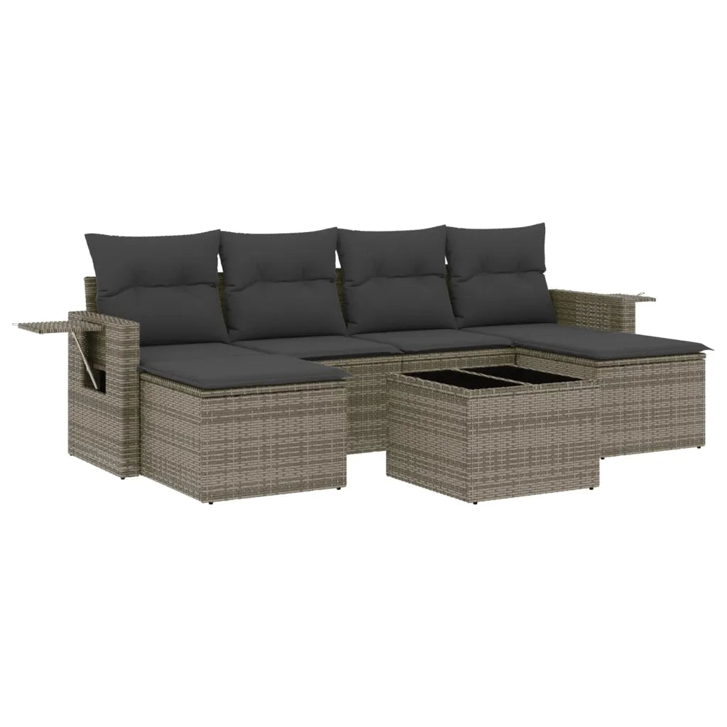 Set Divani da Giardino 7 pz con Cuscini Grigio in Polyrattan 3252867
