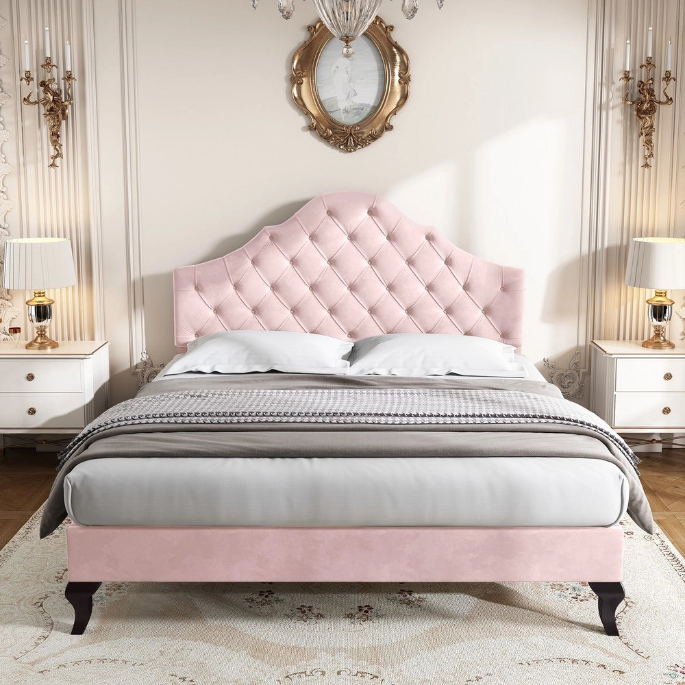Letto Imbottito con Testiera Regolabile ¨C MINIMAL ¨C Velluto Rosa 140x200