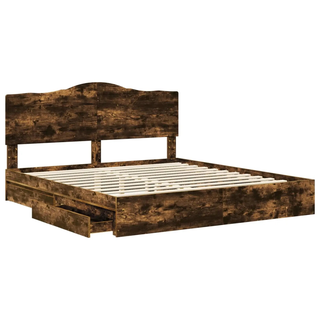 Letto con Contenitore con testiera-Struttura Letto con contenitore Rovere fum¨¦ 180 x 200 cm 707565