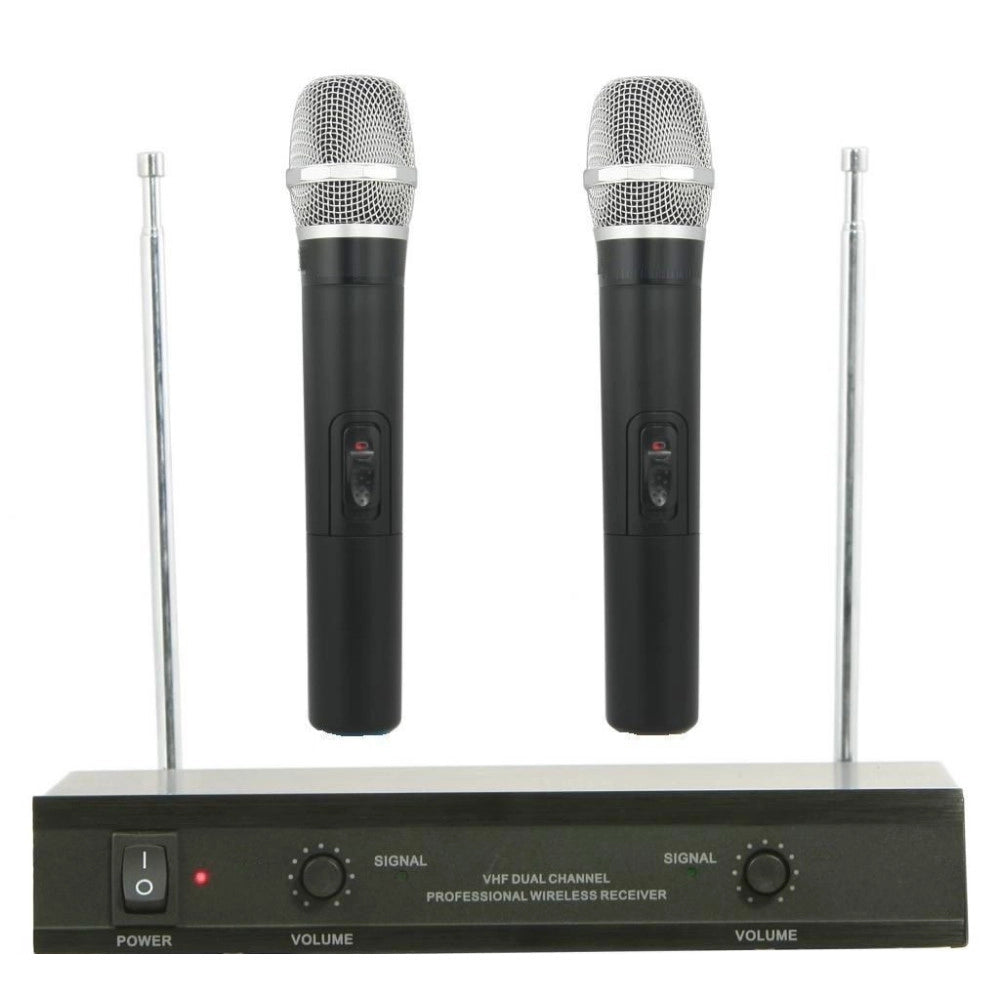 Trade Shop - Kit Coppia Microfoni Professionali Wireless Con Centralina Vhf Bicanali Vhf200 -