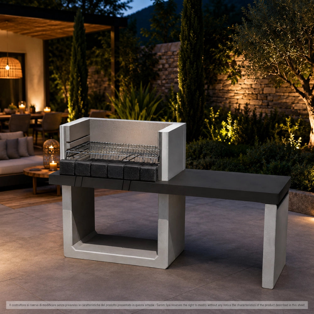 Sarom barbecue porto new legna carbonella 160 x 51,5 x 96,8 cm griglia e ampio tavolo laterale