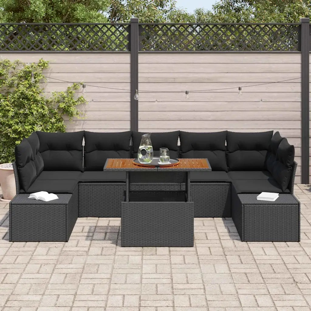Set Divano da Giardino con archiviazione 8 pcs Nero Poly Rattan