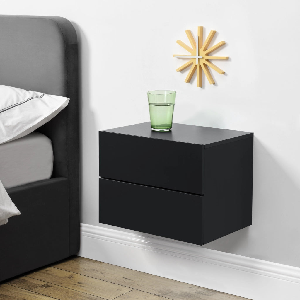 Comodino da Parete Ampfing con 2 Cassetti 40x29x30 cm Nero [en.casa]
