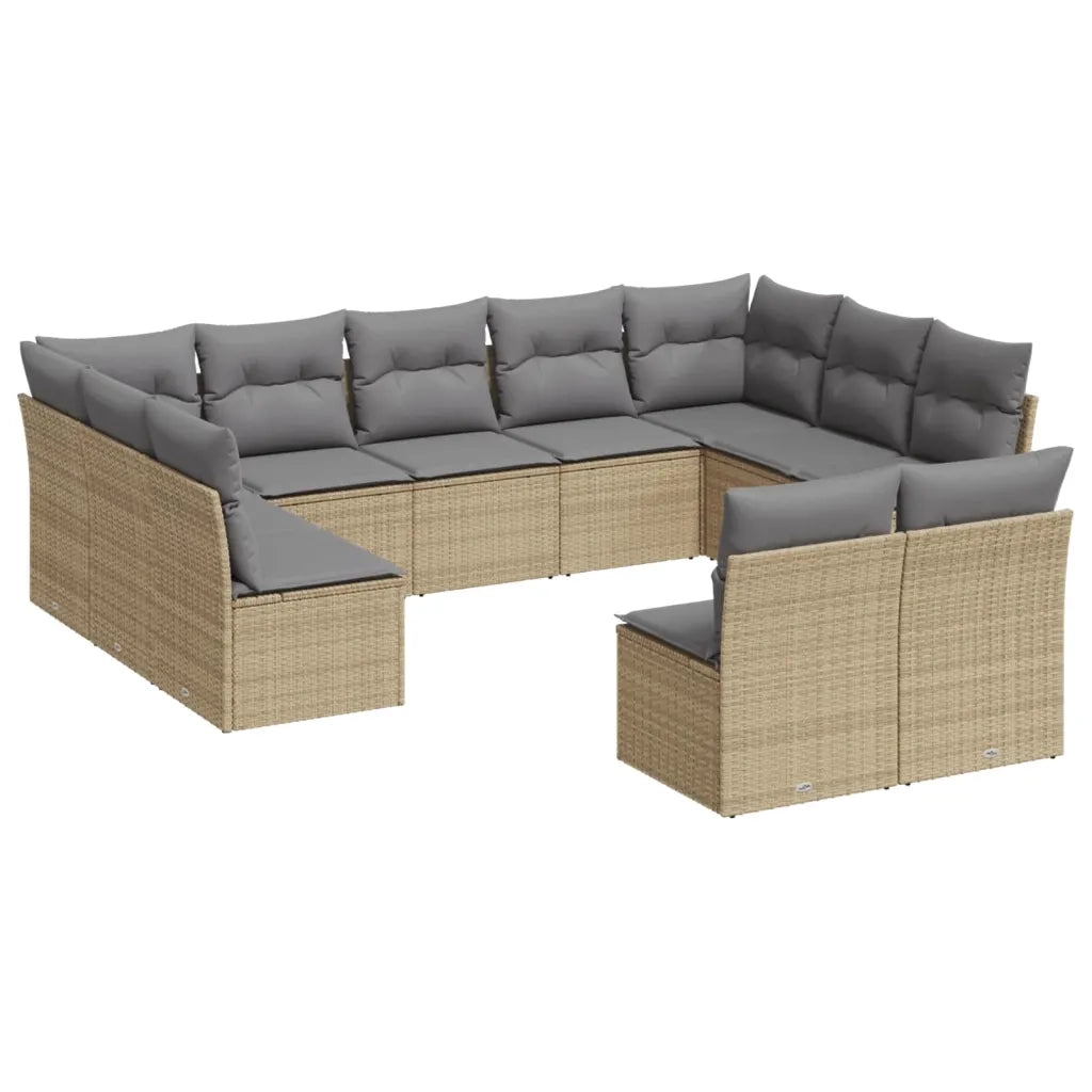 Set Divani da Giardino 11 pz con Cuscini Beige in Polyrattan 3218349