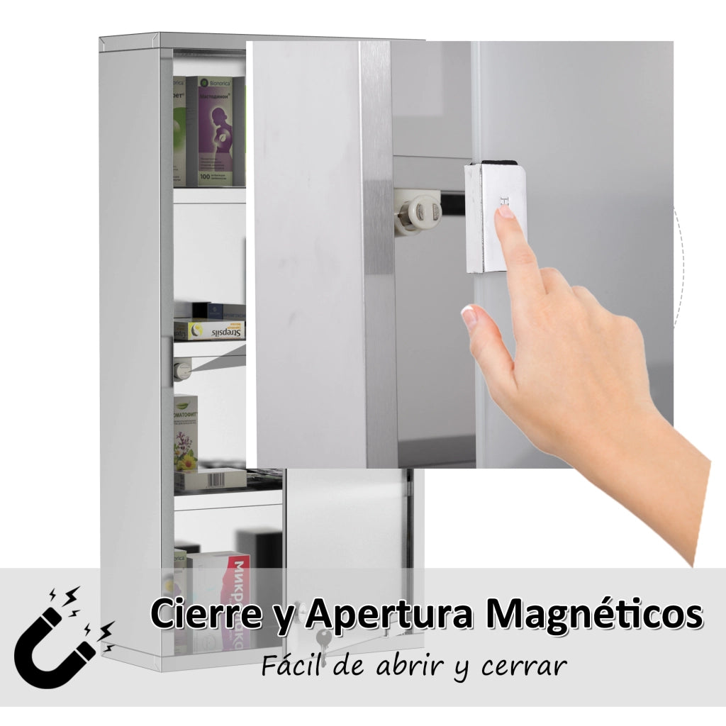 Armadietto Farmacia da Parete ¨C Xylo ¨C Acciaio Inox con Serratura 4 Ripiani