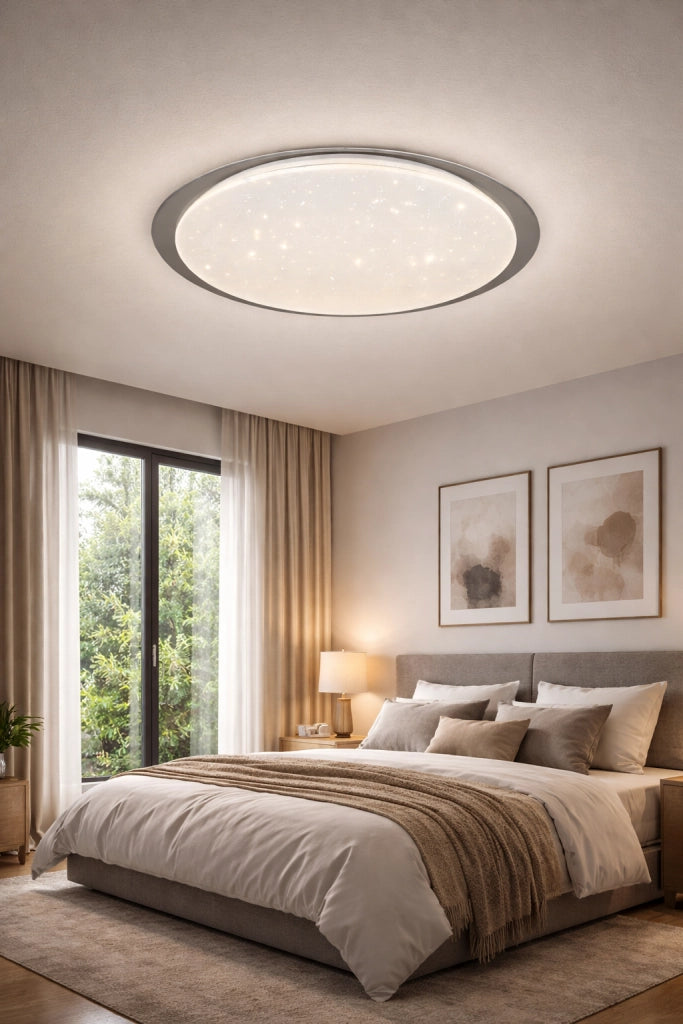 Plafoniera LED Soffitto 58cm Cielo Stellato Dimmerabile con Telecomando 24W/48W 1920/3840lm 3000K 4000K 6500K Cornice Grigia IP20