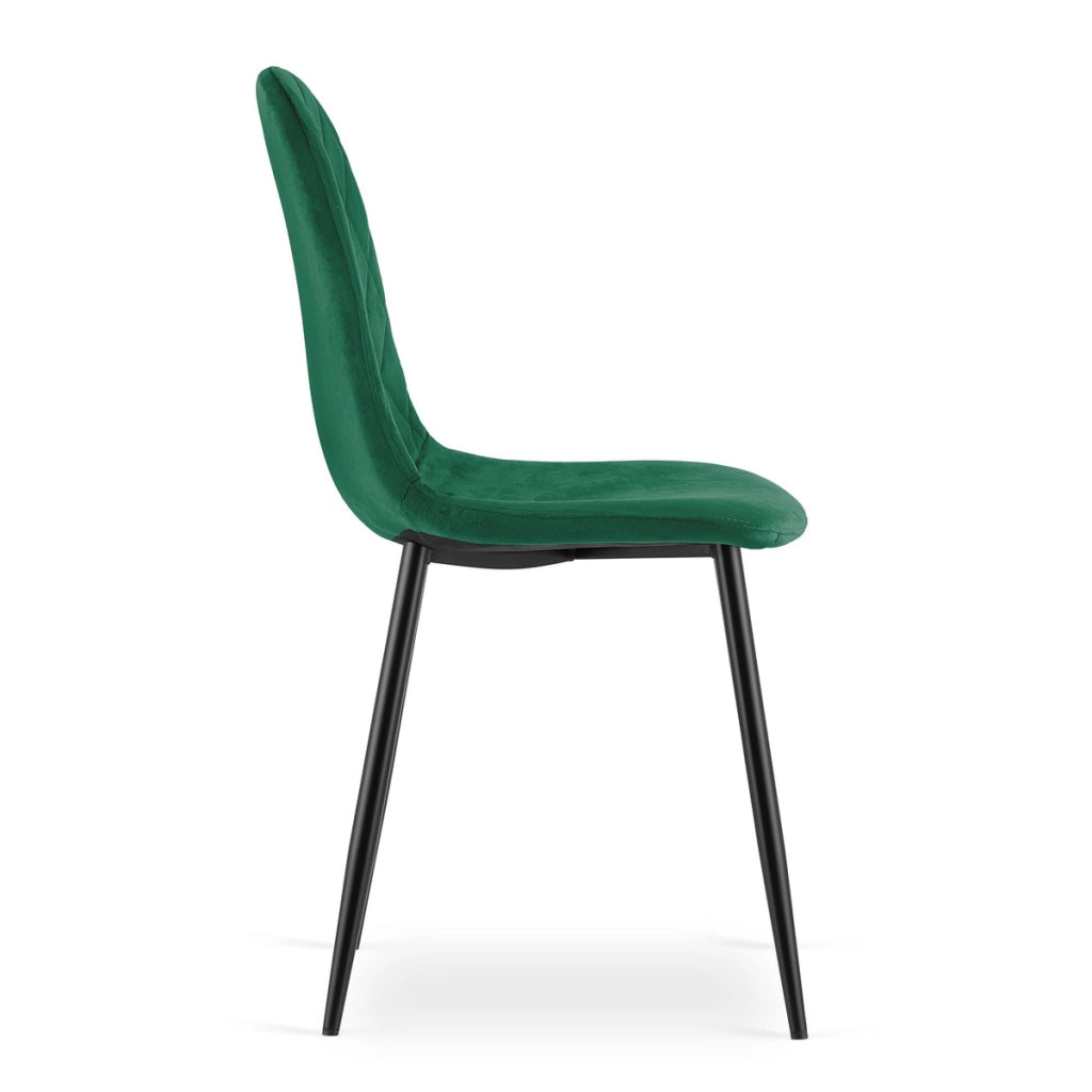 Sedia Asti in velluto verde scuro e gambe in metallo