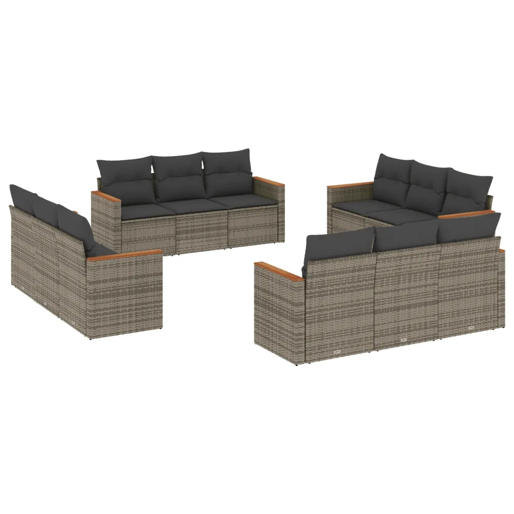 Set Divani da Giardino 12 pz con Cuscini Grigio in Polyrattan 3225836