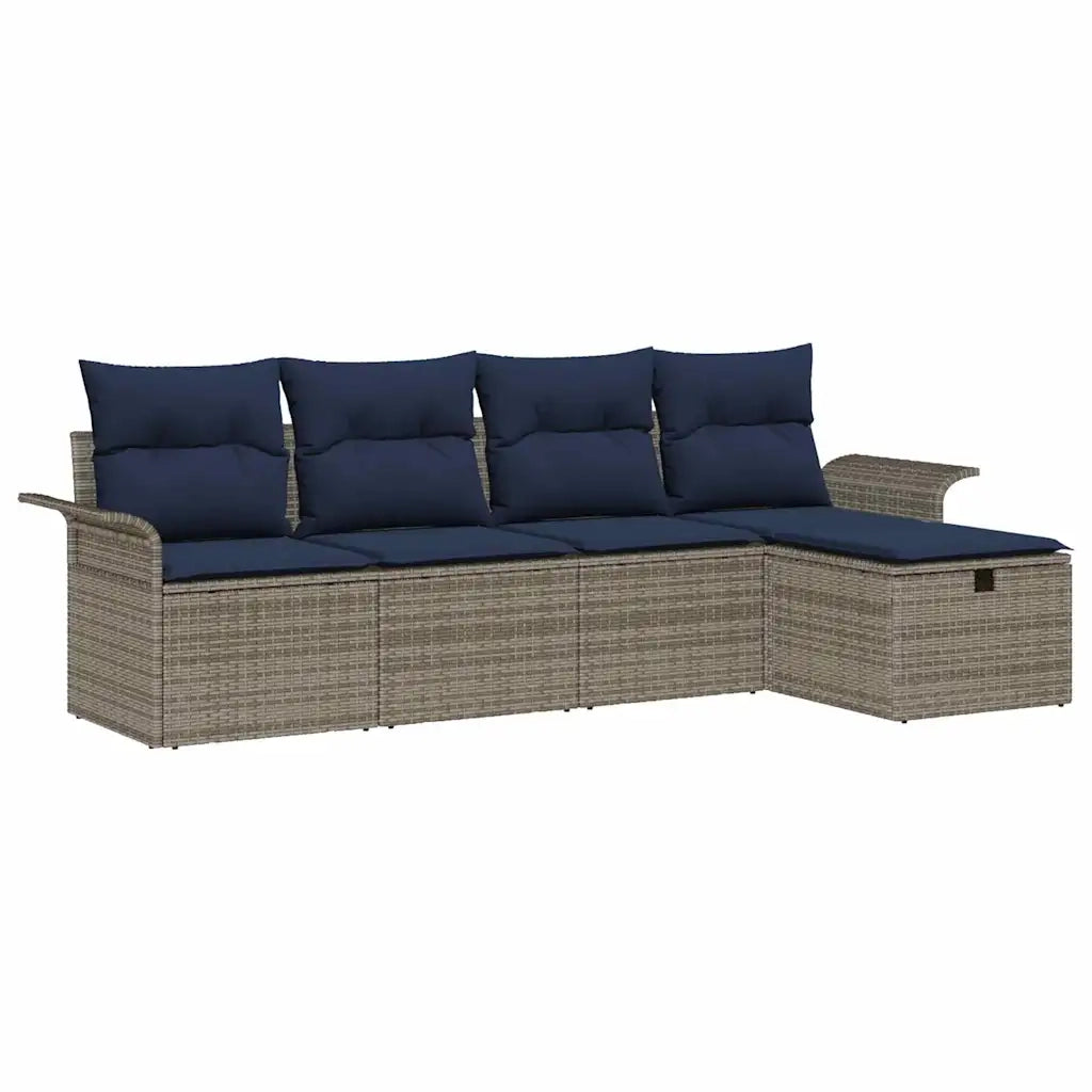 Set Divano da Giardino 5 pcs Grigio e Blu Navy polyrattan 3358864