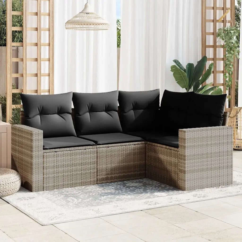 Set Divano da Giardino 4pz | Set Salotto da Giardino con Cuscini Grigio Chiaro Polyrattan