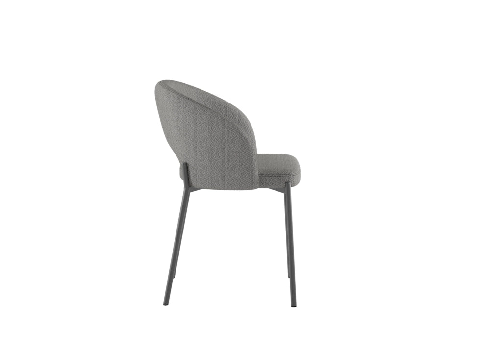 Sedia Greta in tessuto imbottito grigio chiaro con gambe in metallo antracite, sedia dal design circolare 55,5x52x78,5 cm - Greta Collection