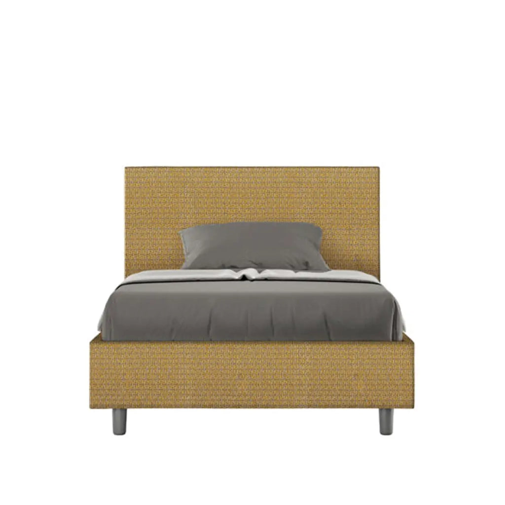 Letto una piazza e mezza contenitore imbottito 120x190 tessuto Labirinto 6 giallo Adele