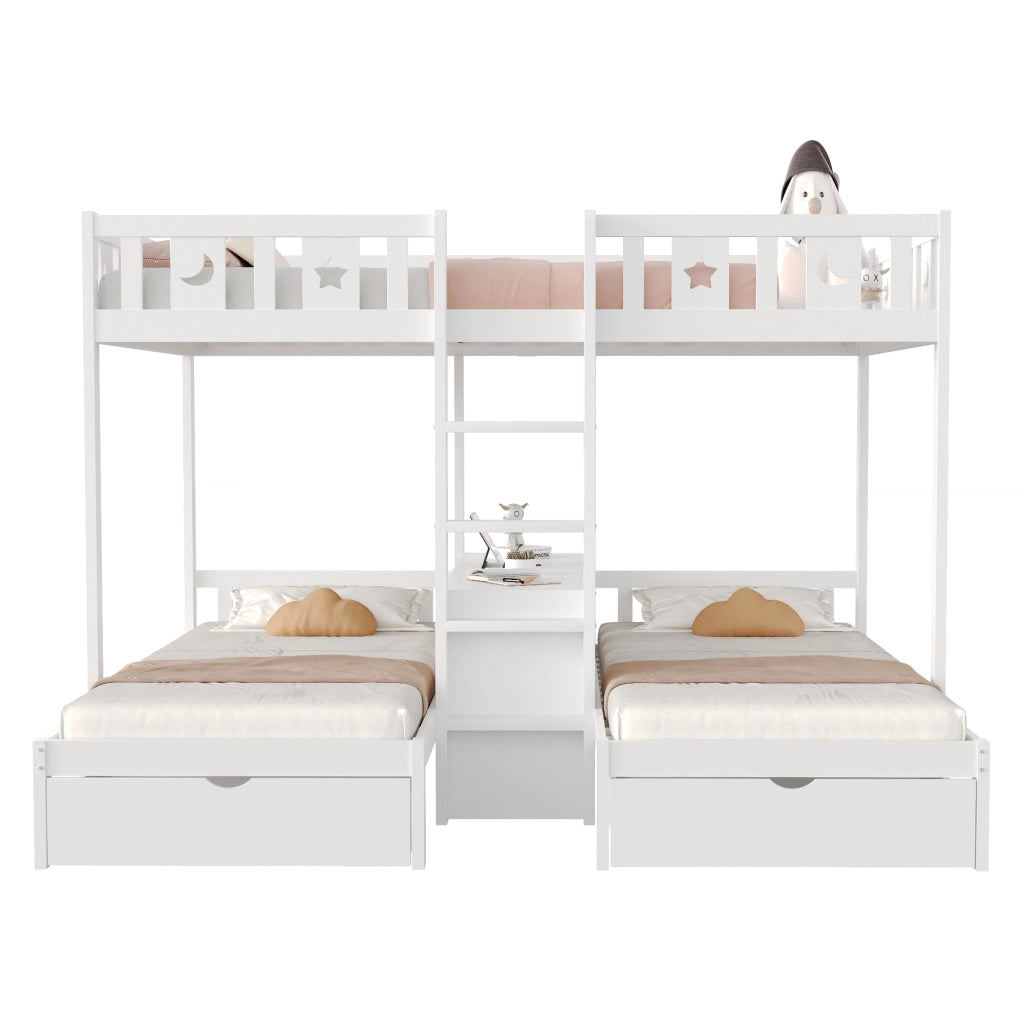 Letto a castello con scala e vano contenitore legno bianco 140x200 cm