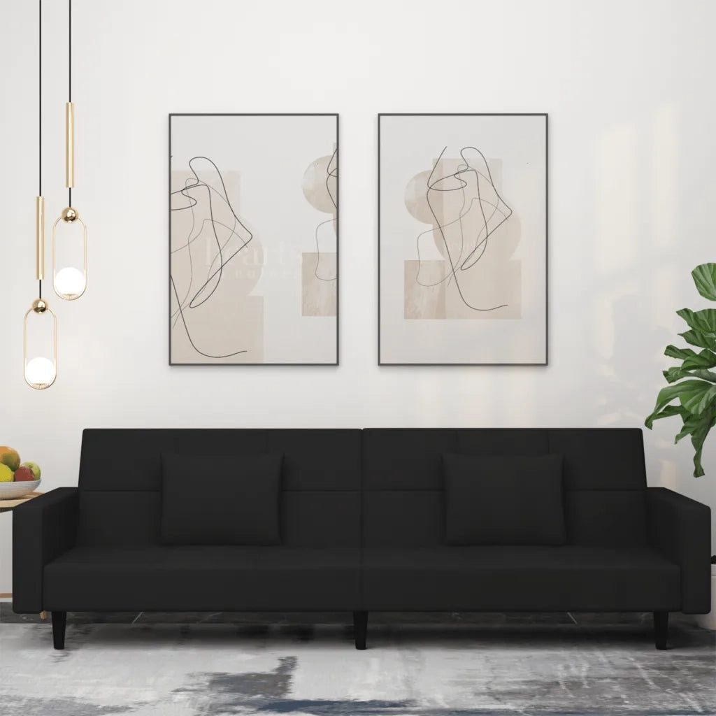 Divano letto | Sof¨¤ letto | Letto singolo a 2 Posti con 2 Cuscini Nero in Velluto