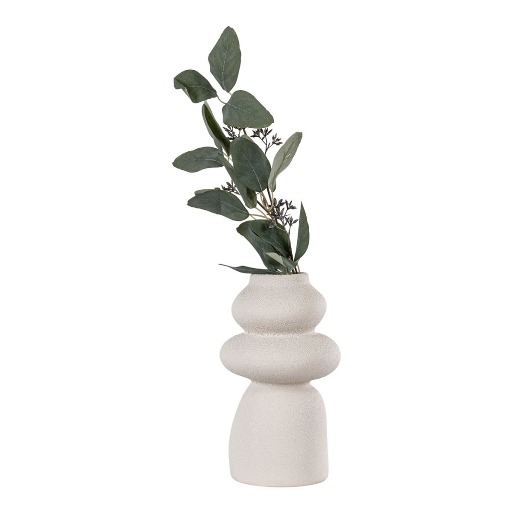 Vaso in gres beige con forme organiche, ø14,5x26,5 cm