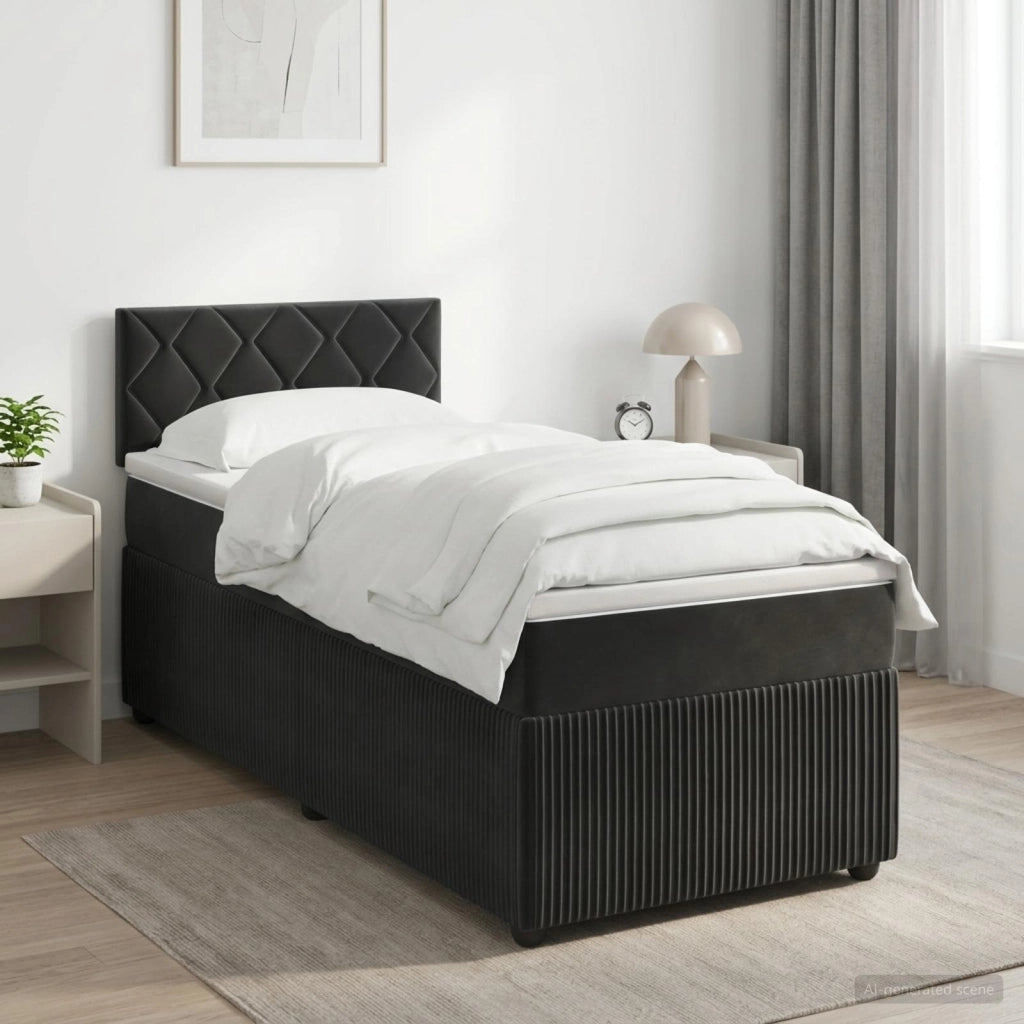 Letto box spring con materasso Nero 100 x 200 cm Velluto 3453091