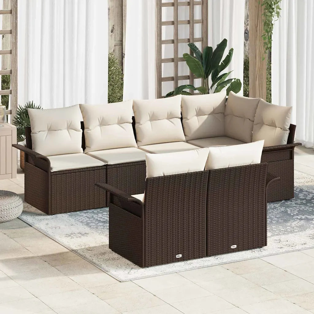 Set Divano da Giardino con cuscino 7 pcs Marrone polyrattan 3345398