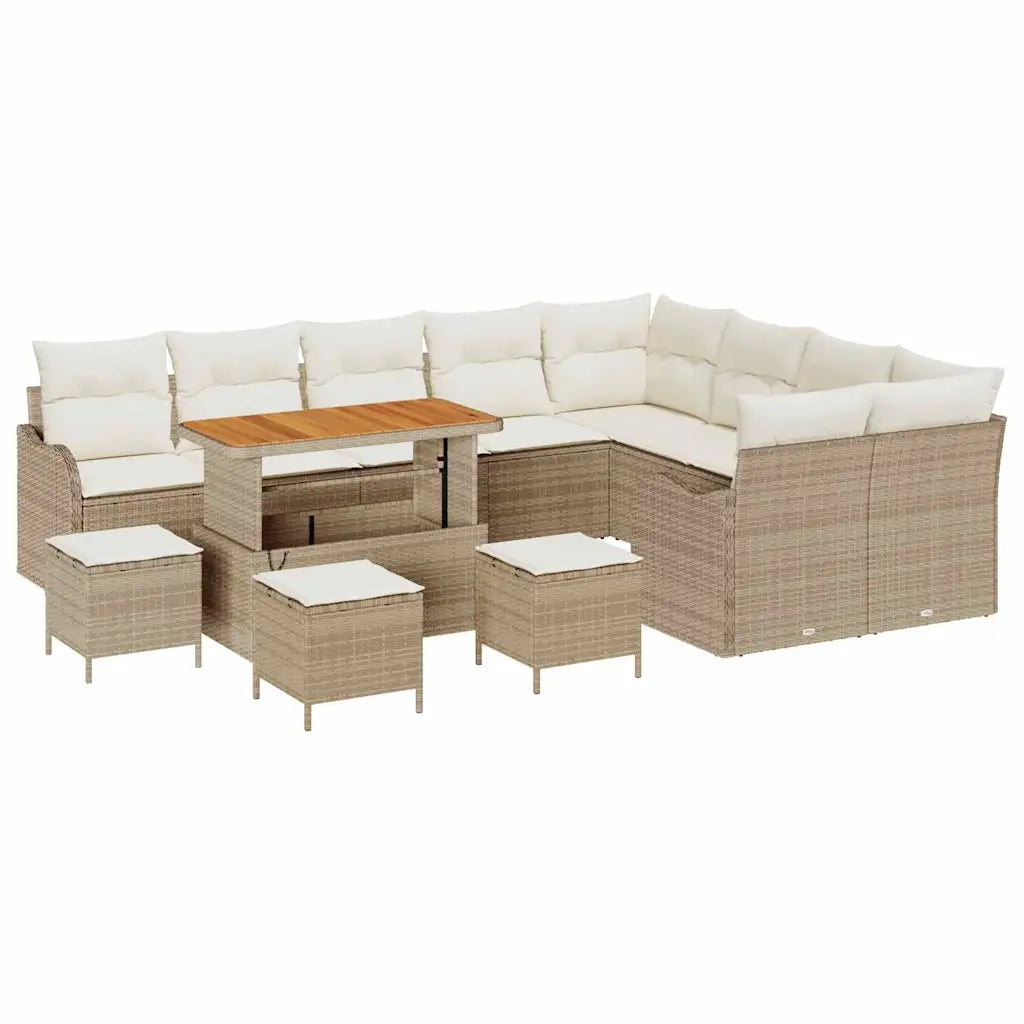 Set Divano da Giardino con cuscino 13 pcs Beige e Crema