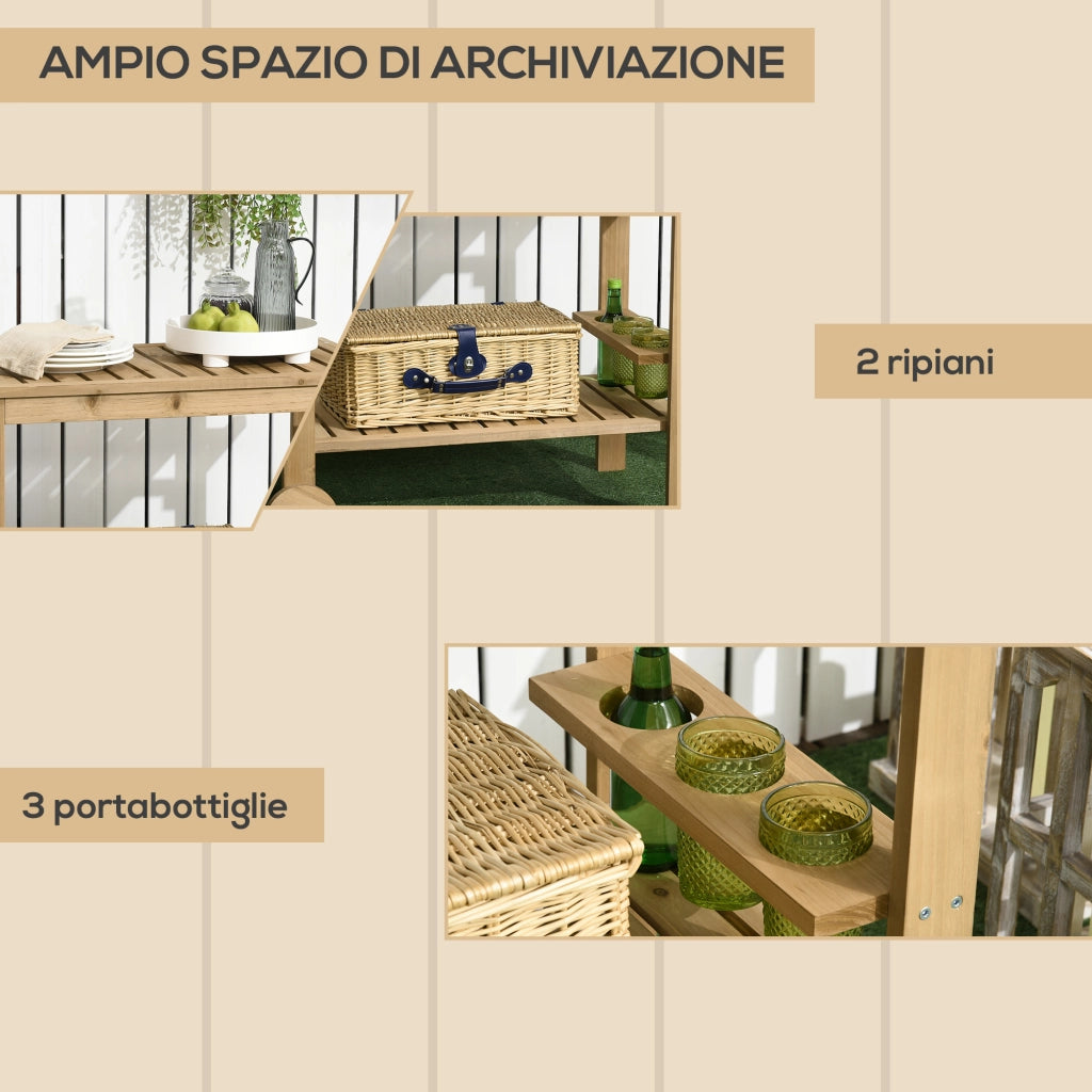 Carrello Portavivande da Giardino ¨C Xylo ¨C Legno 2 Ripiani Portabottiglie 95x47x74 cm