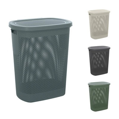 Cesto portabiancheria con coperchio in plastica blu avio 58 lt Kamala