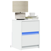 Comodini con Luci LED 2pz Bianchi in Legno Multistrato 852034
