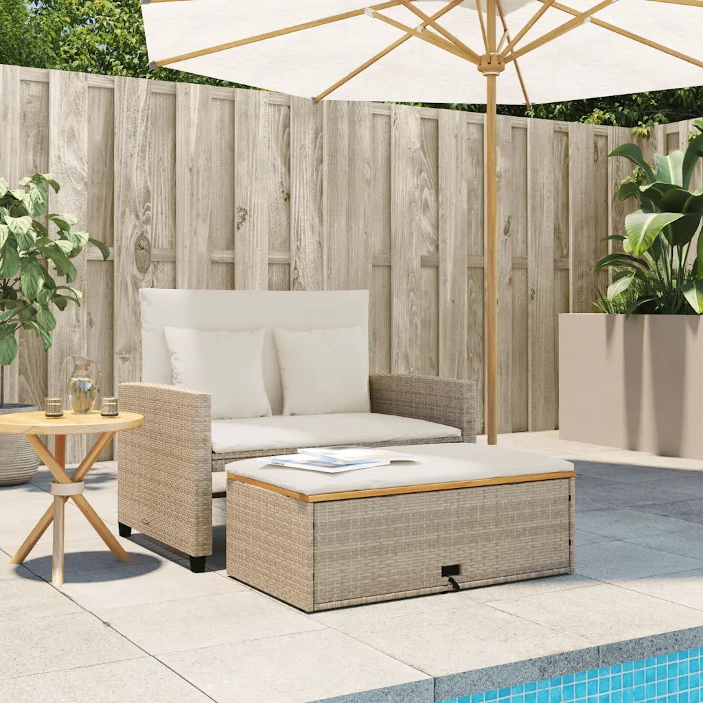 Divano Giardino con Cuscini 2 Posti-Sofa da Giardino-Divanetto da esterno Beige Polyrattan e Acacia