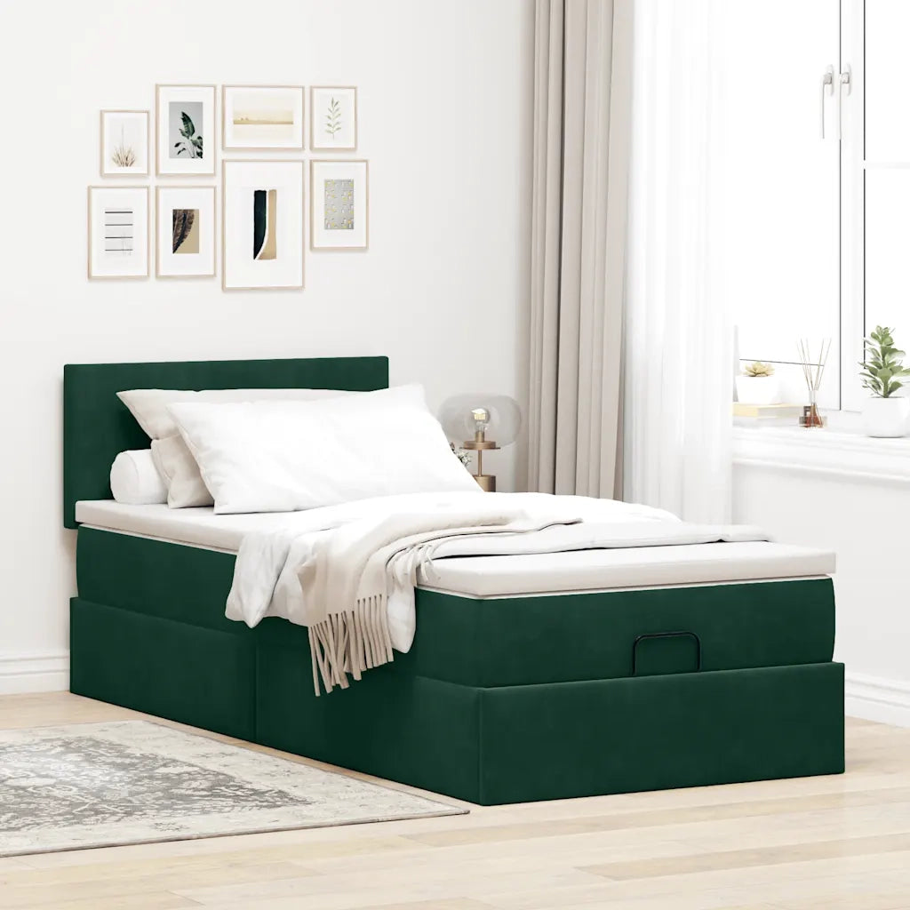 Pouf Letto con Materasso e LED Verde Scuro 80x200cm in Velluto 3312515