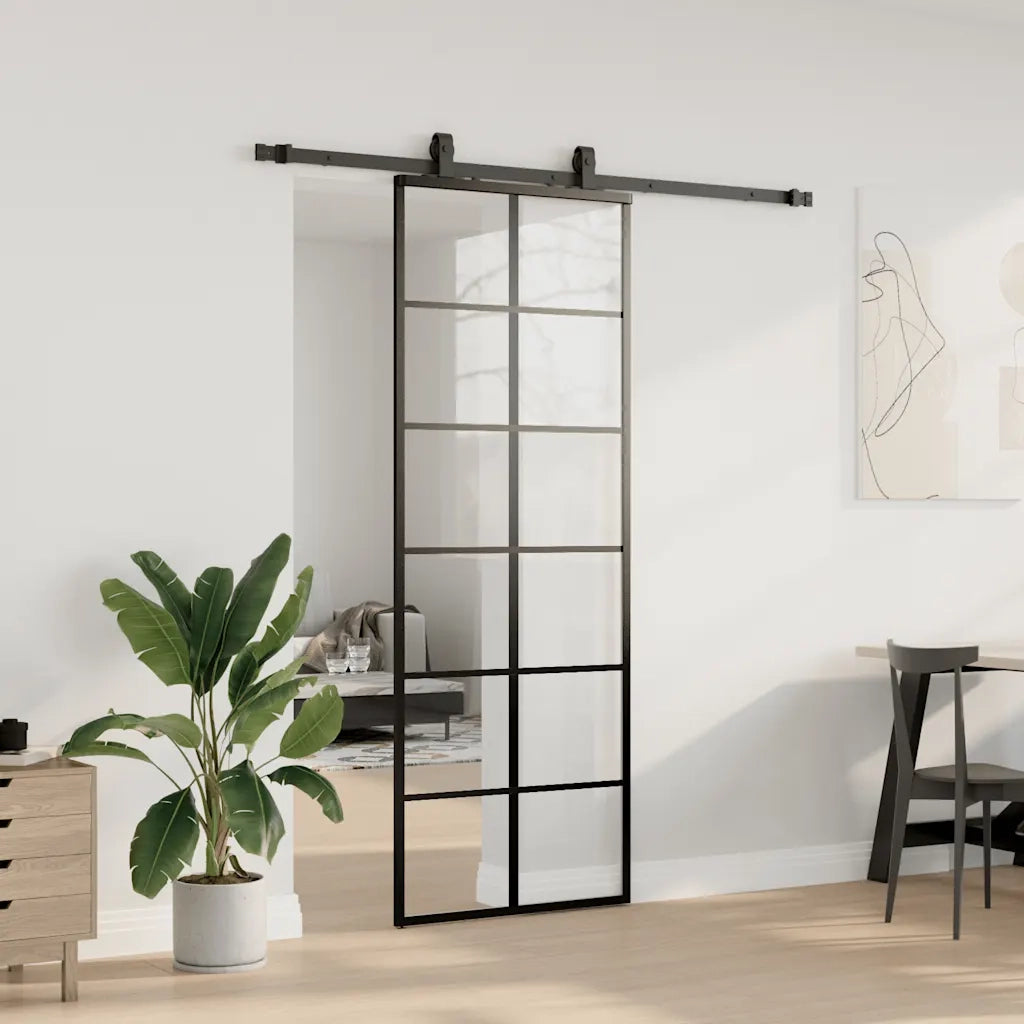 Porta Scorrevole con Ferramenta Nera 76x205 cm in Vetro ESG 3375790