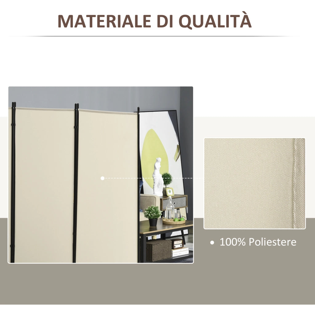Paravento Separ¨¦ 3 Pannelli ¨C Xylo ¨C Metallo e Poliestere Beige 253x50x182cm
