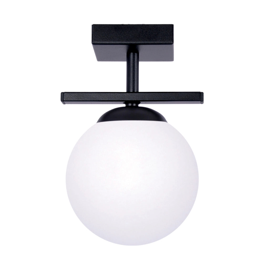 Plafoniera Globe nera con sfera vetro bianco E14 Zuma