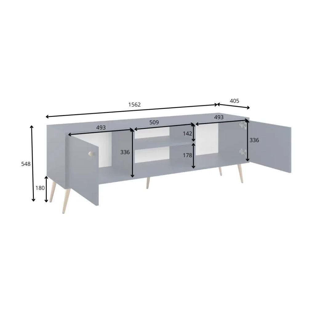 Mobile TV design AZURÉA – 2 porte & 2 nicchie – Blu profondo – 156x55x41 cm