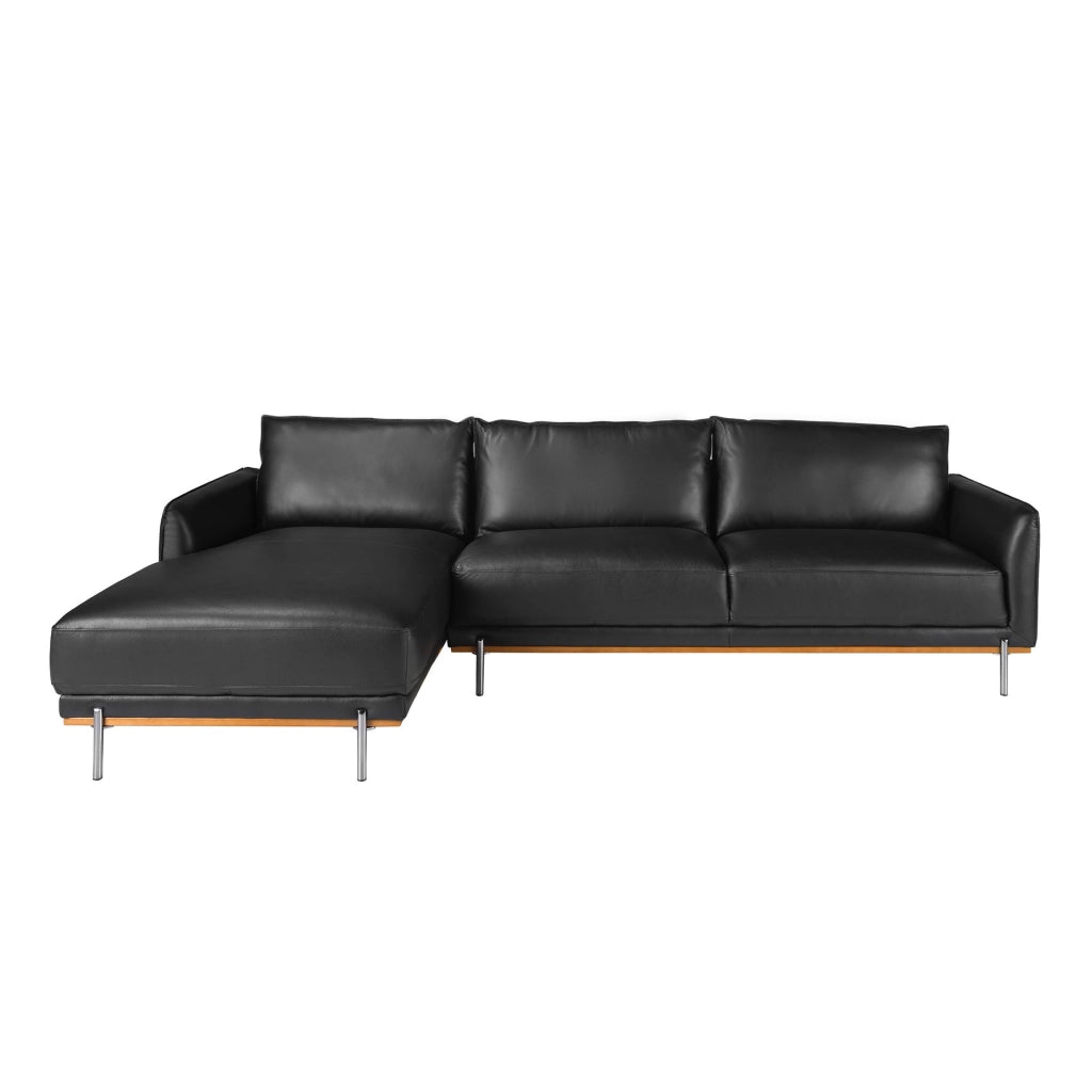 Divano chaise longue sinistro in pelle nera
