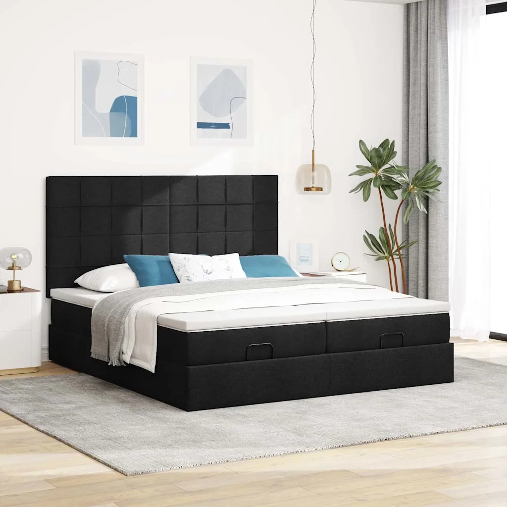 Struttura Letto Pouf con Materassi Nero 200x200 cm in Tessuto 3314550