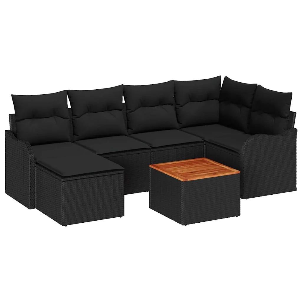 Set Divano da Giardino con cuscino 7 pcs Nero polyrattan