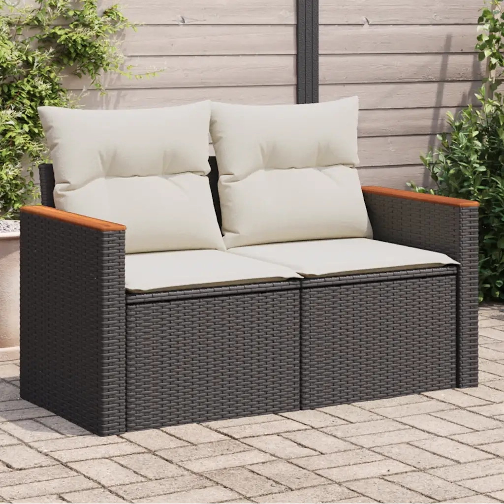 Divano da Giardino con Cuscini a 2 Posti-Sofa da Giardino-Divano da esterno Nero in Polyrattan 216353