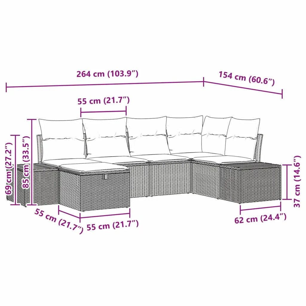 Set Divano da Giardino 6 pz Nero polyrattan 3359385