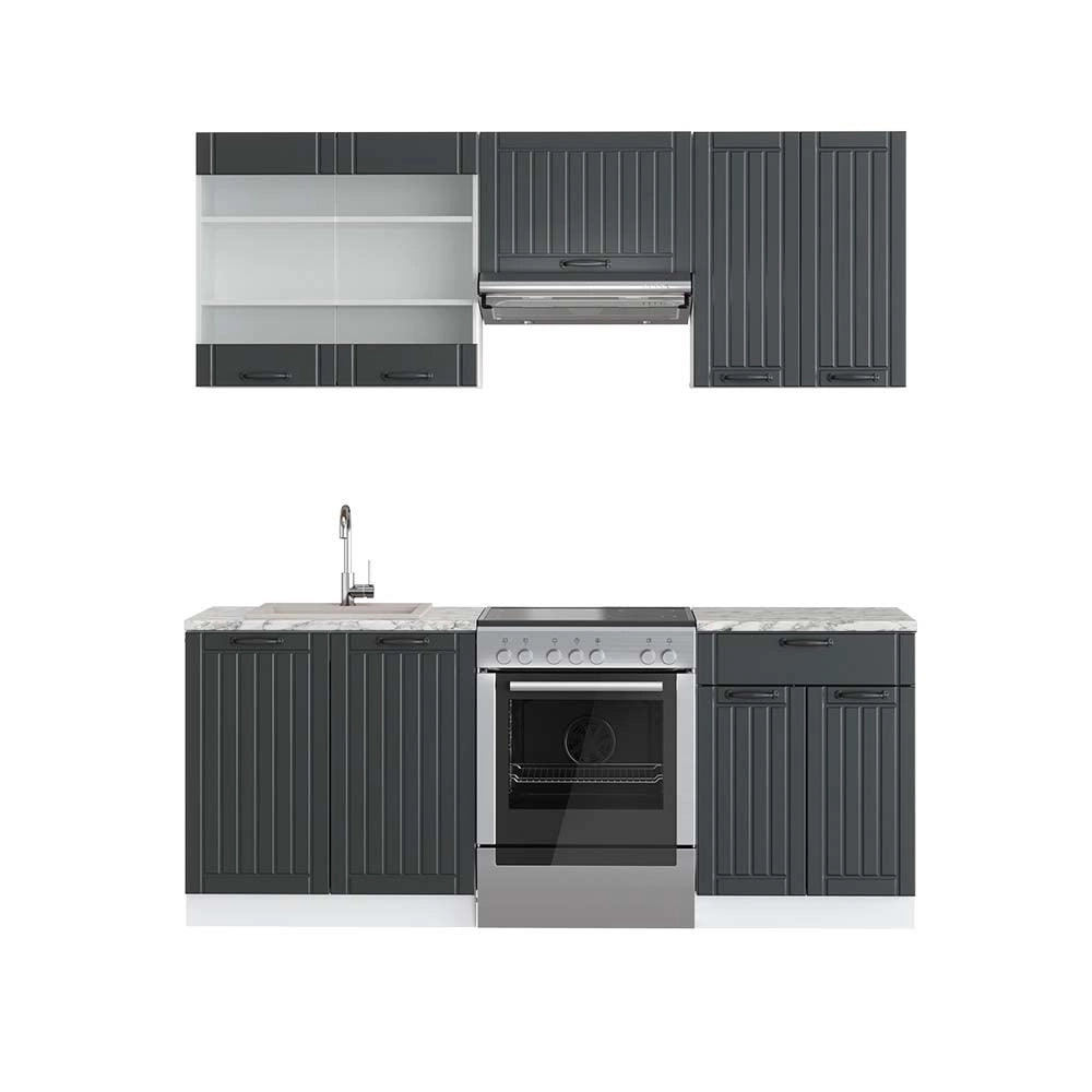 Cucina componibile Fame-Line Antracite rustico/Bianco 200 cm, PL Marmo Vicco