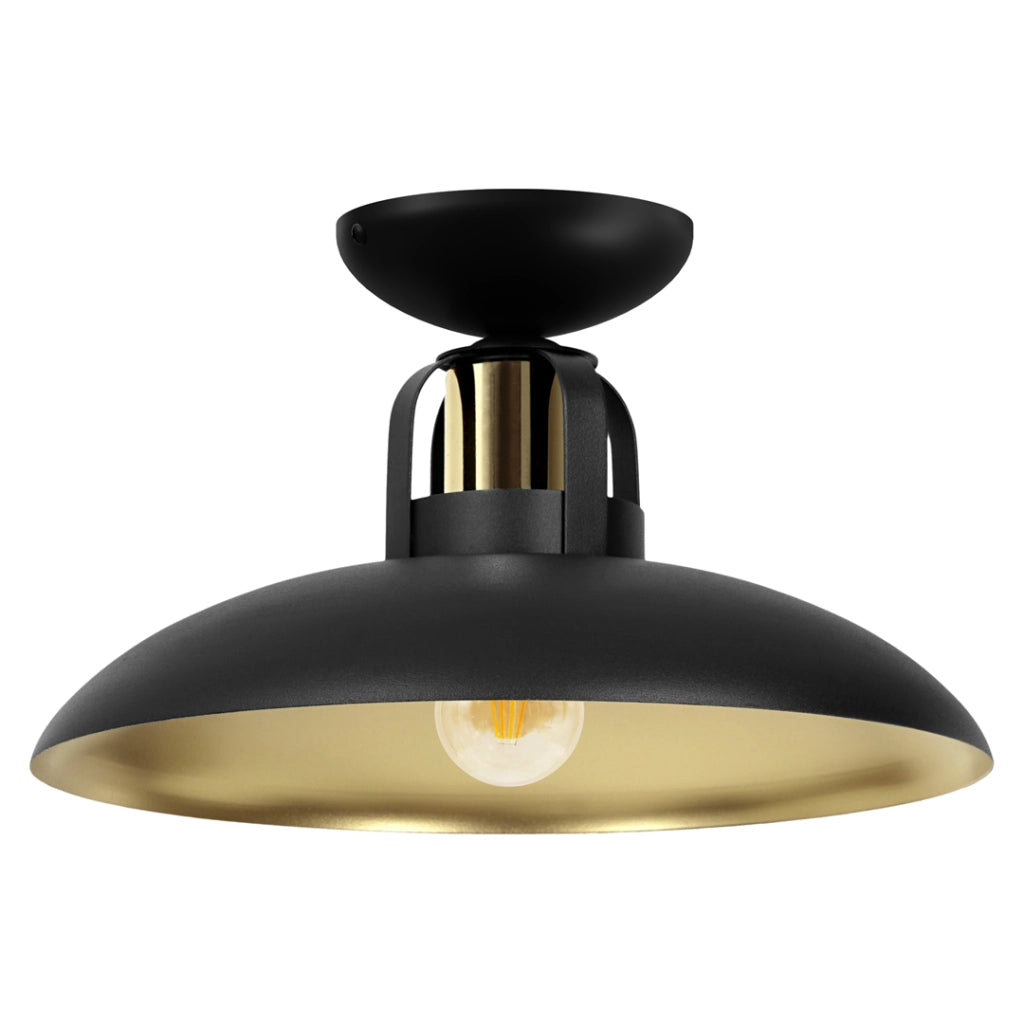 Plafoniera Felix industriale nera interno oro E27 Milagro
