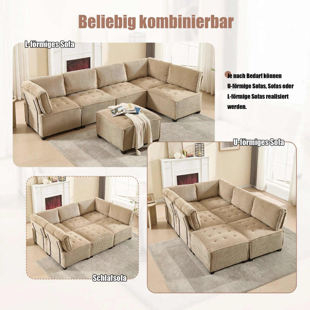 DIVANO MODULARE 6 POSTI 308x154x81,99 cm Corduroy Khaki