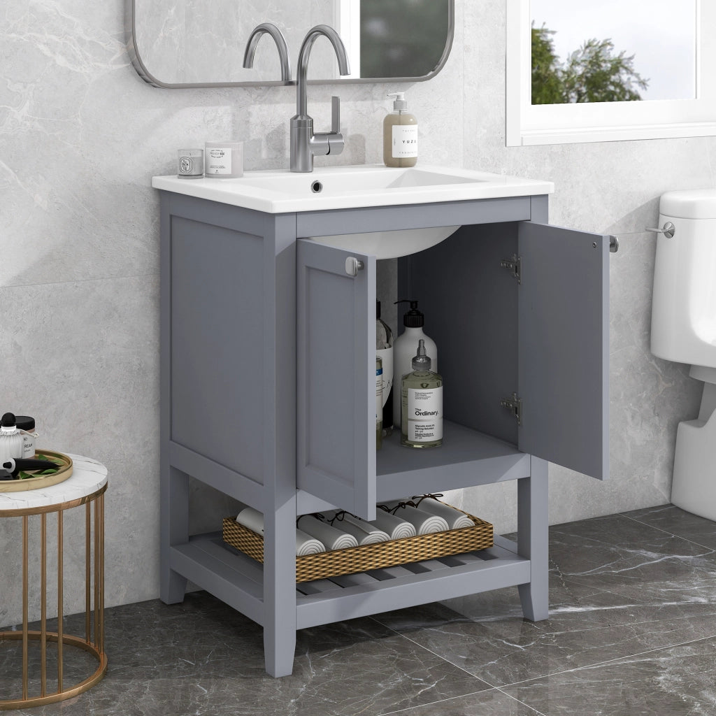 Mobile bagno con lavabo in ceramica 61 cm grigio e bianco