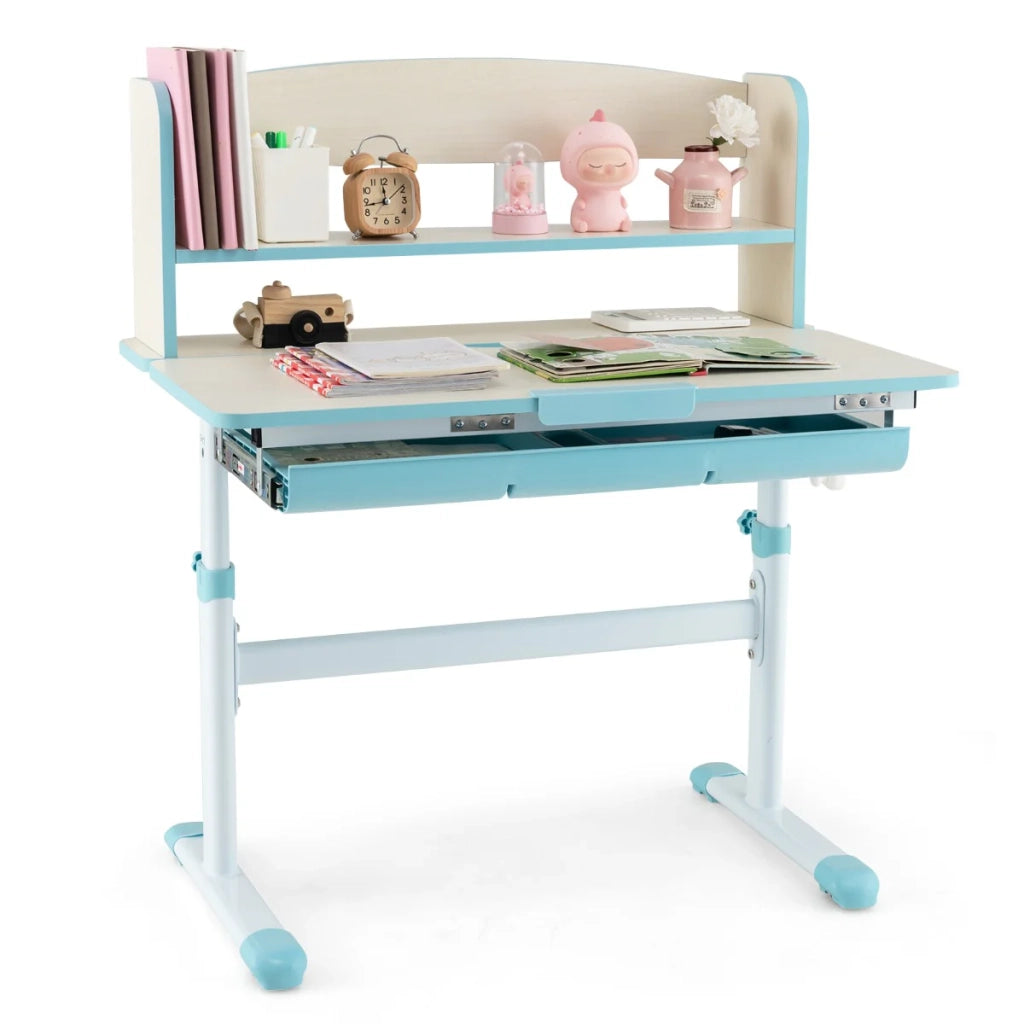 Scrivania per bambini regolabile in altezza con piano inclinabile pratico spazio di archiviazione design moderno in MDF blu 20_0018589