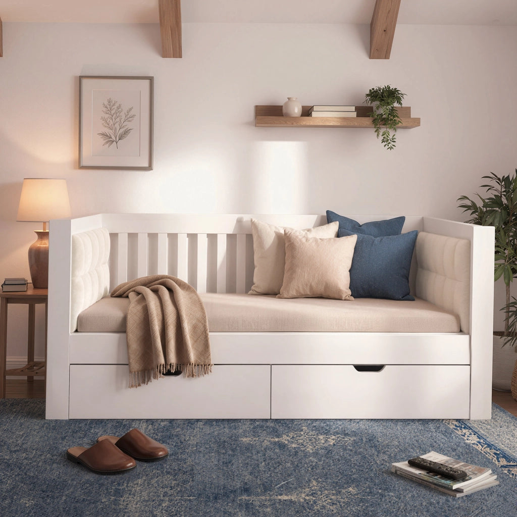 Divano letto con cassettoni in legno 90x200 cm