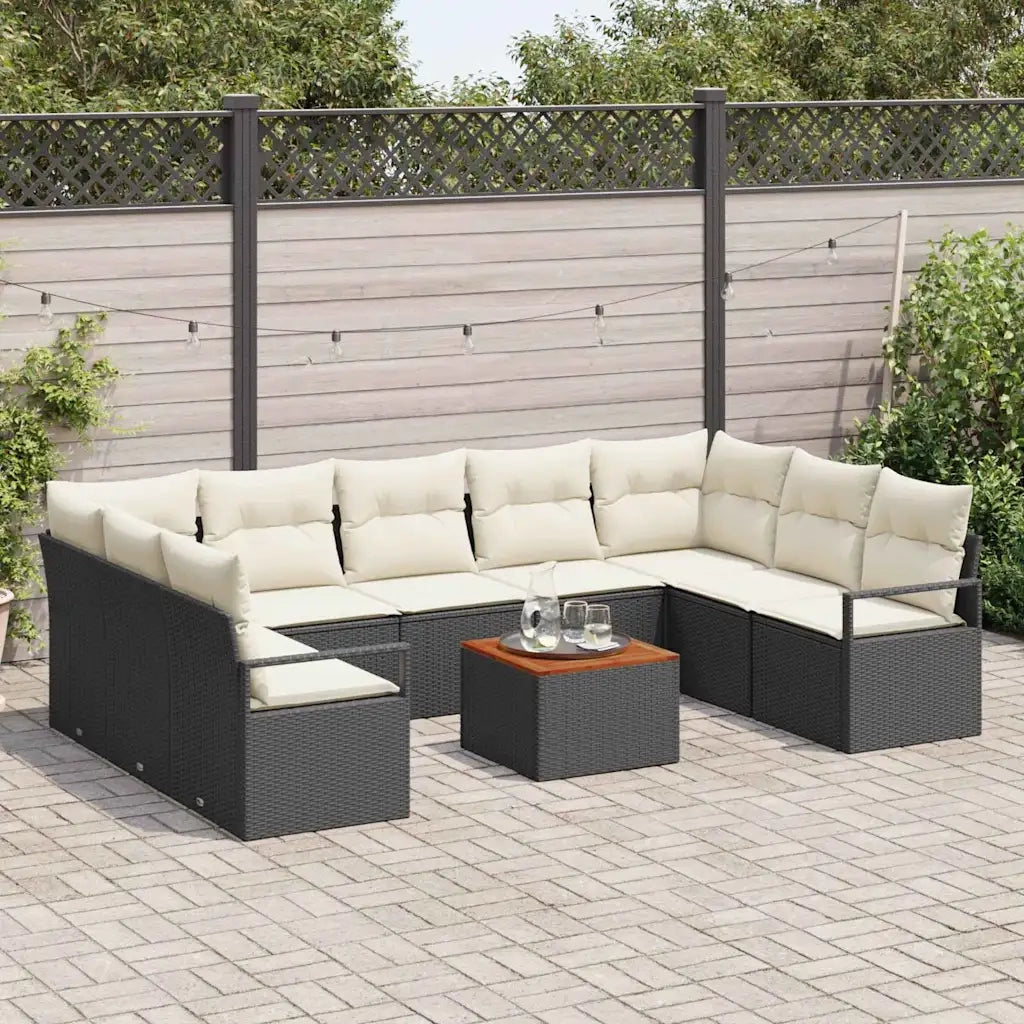 Set Divano da Giardino con cuscino 10 pcs Nero polyrattan