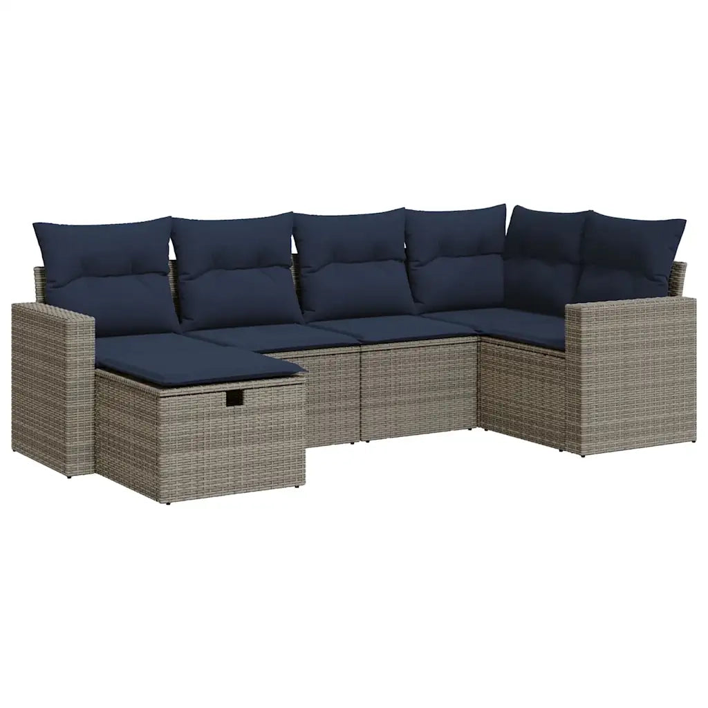 Set Divano da Giardino 6 pz con Cuscini Grigio in Polyrattan 3325387