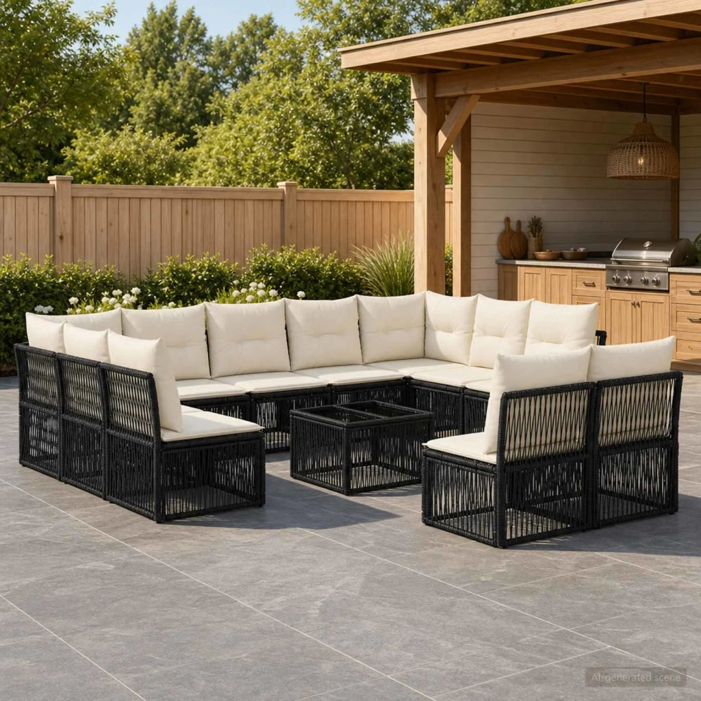 Set Divano da Giardino 12 pcs Nero polyrattan 3434377