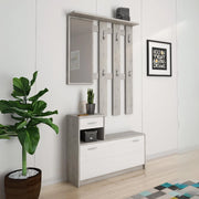 Mobile ingresso Rudolf con scarpiera colore beton e bianco 100x25,5x190