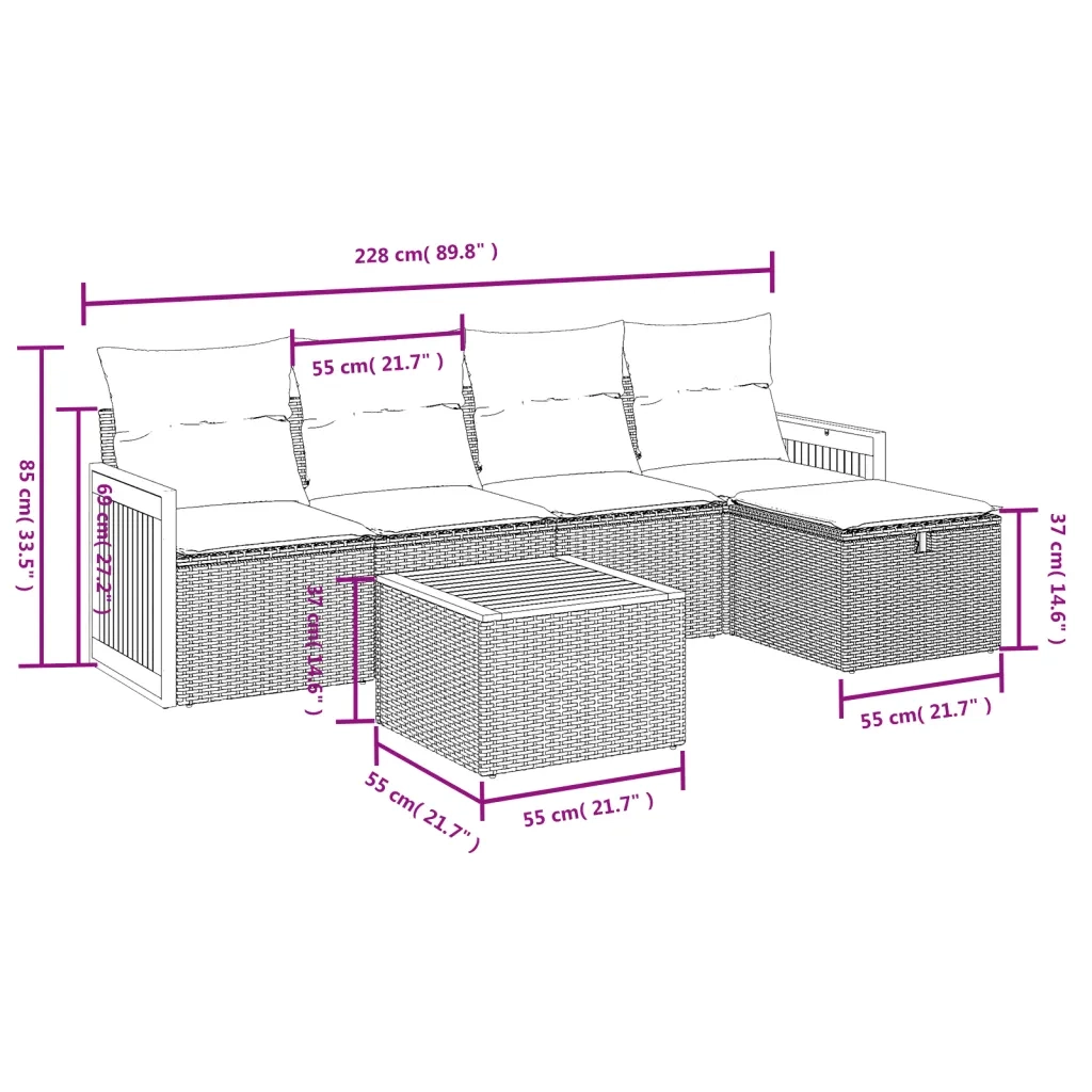 Set Divano da Giardino 6 pz con Cuscini Nero in Polyrattan 3265725