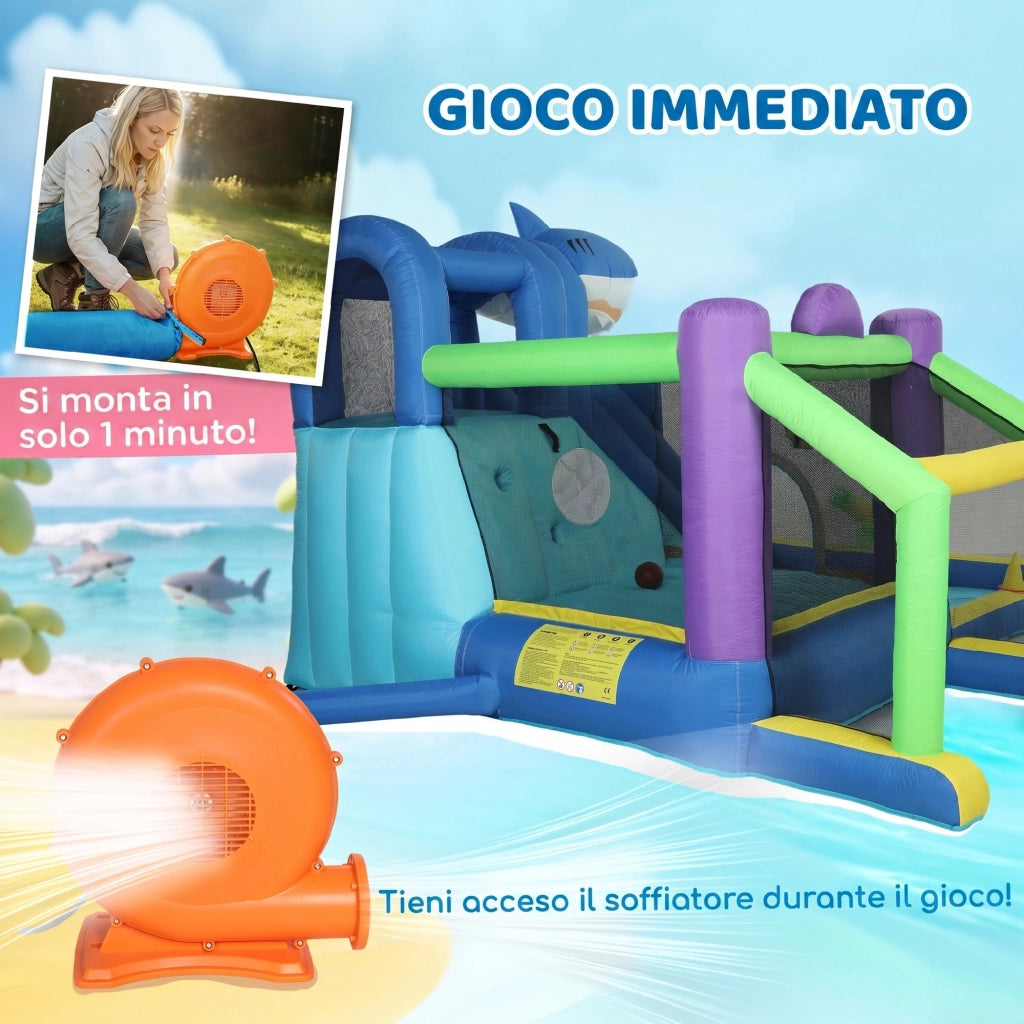 Piscina Gonfiabile con Scivolo a Tema Squali ¨C Minimal ¨C Verde