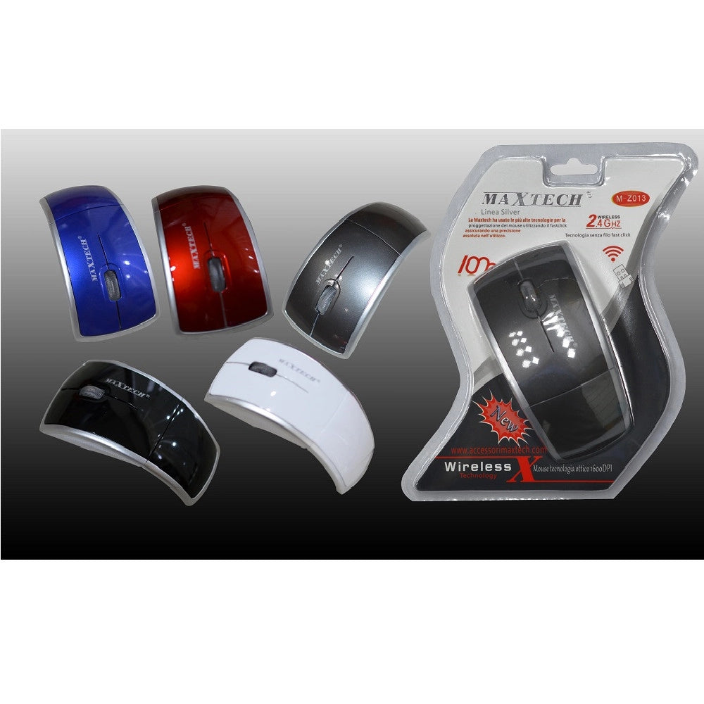 Trade Shop - Mouse Wireless 2.4ghz Senza Fili Per Pc Computer Notebook Pc 1600dpi Maxtech M-z013 -